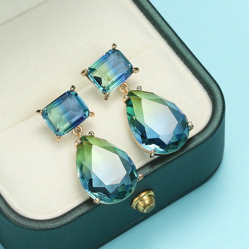 Aqua Blue CZ Crystal Pendant Earrings Set - trinkets.pk