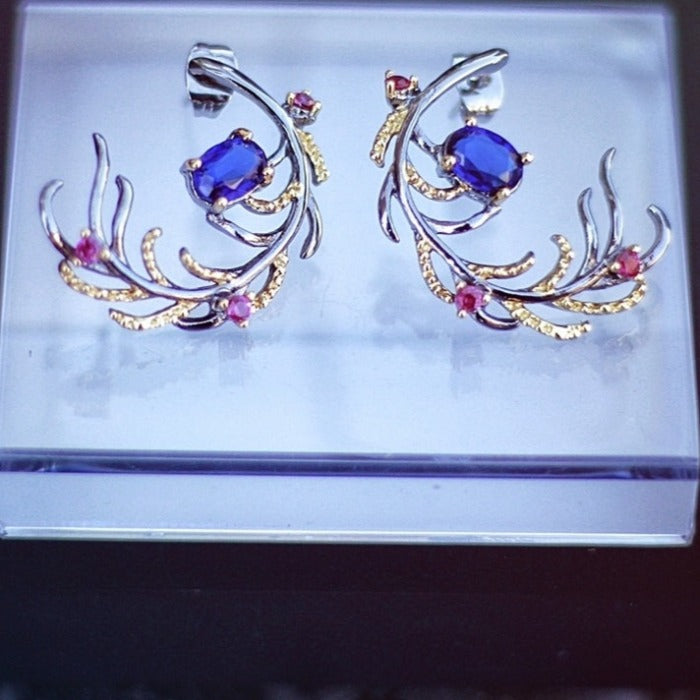 Feather Look Blue Crystal Earrings - trinkets.pk
