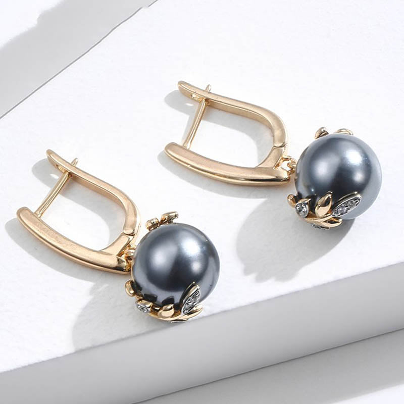 18K Grey Pearl Dangle Earrings - trinkets.pk