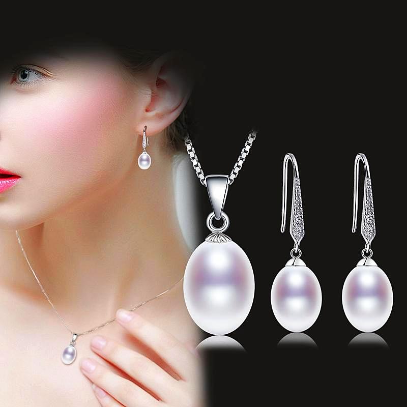 Sterling Silver Freshwater Pearl Jewelry Set Purple - trinkets.pk