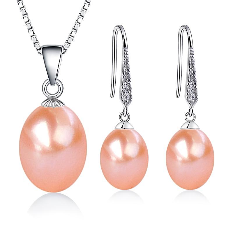 Sterling Silver Freshwater Pearl Jewelry Set Pink - trinkets.pk