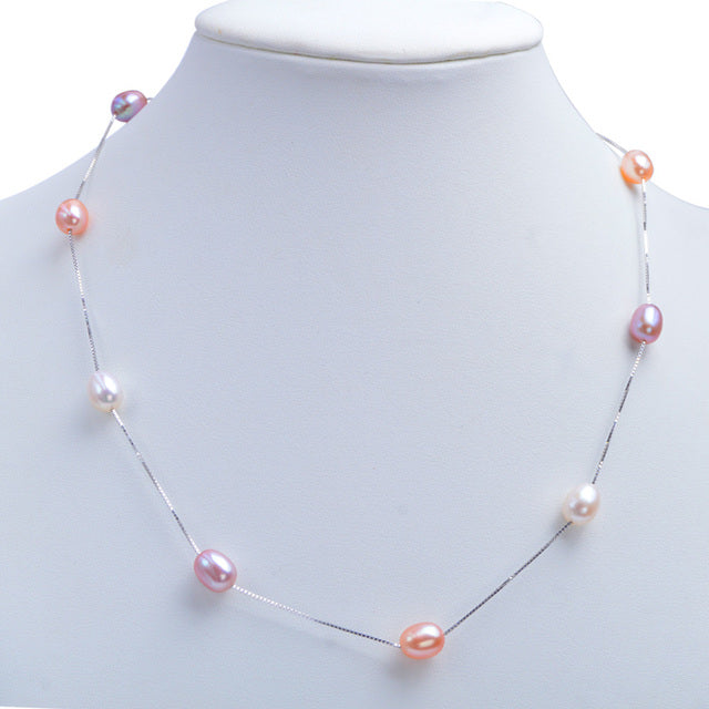 S925 Multicolor Freshwater Pearl Necklace - trinkets.pk