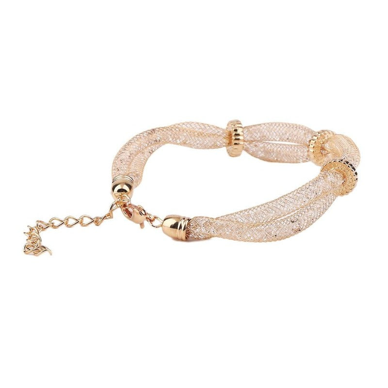 Gold Crystal Mesh Bracelet - trinkets.pk