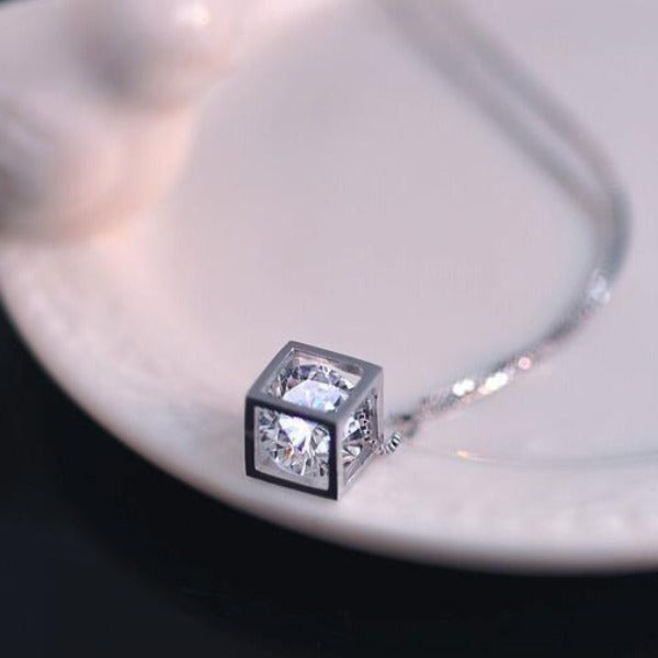 Crystal Cube Necklace Earrings Set - trinkets.pk