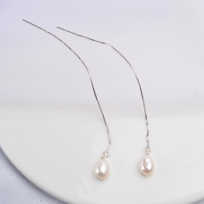 925 Sterling Freshwater Pearl Long Earrings - trinkets.pk