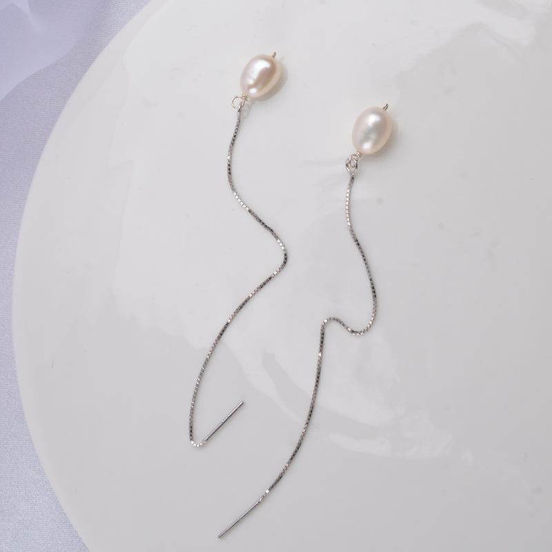 925 Sterling Freshwater Pearl Long Earrings - trinkets.pk