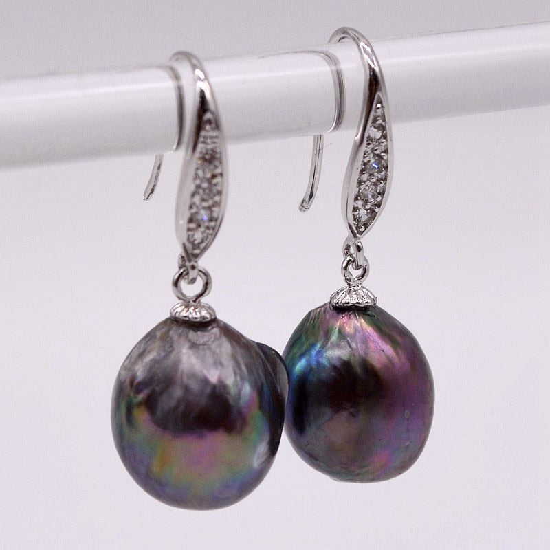 Baroque Black Freshwater Pearl Earrings - trinkets.pk