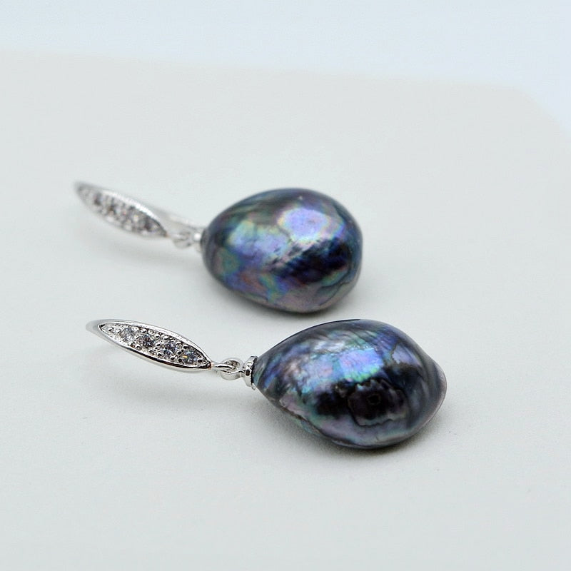 Baroque Black Freshwater Pearl Earrings - trinkets.pk