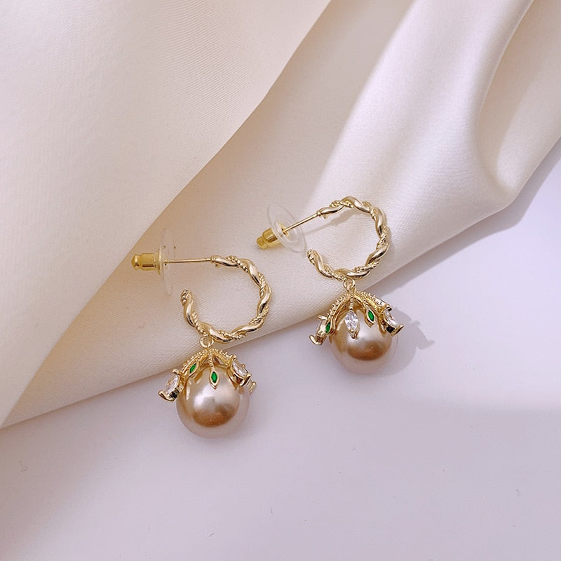 Grey Pearl Ball Drop Earrings - trinkets.pk