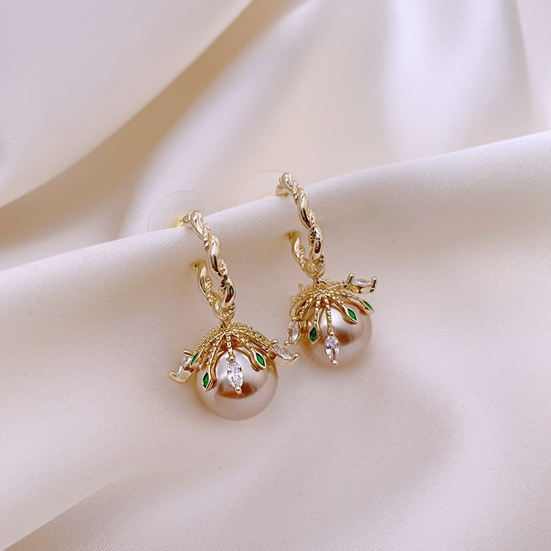 Grey Pearl Ball Drop Earrings - trinkets.pk