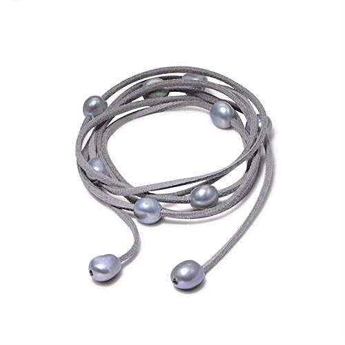 Leather Freshwater Pearl Bracelet Gray - trinkets.pk