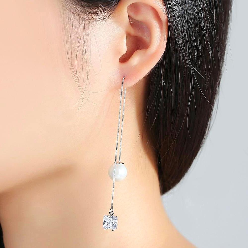 Pearl Drop Cubic Zirconia Earrings - trinkets.pk