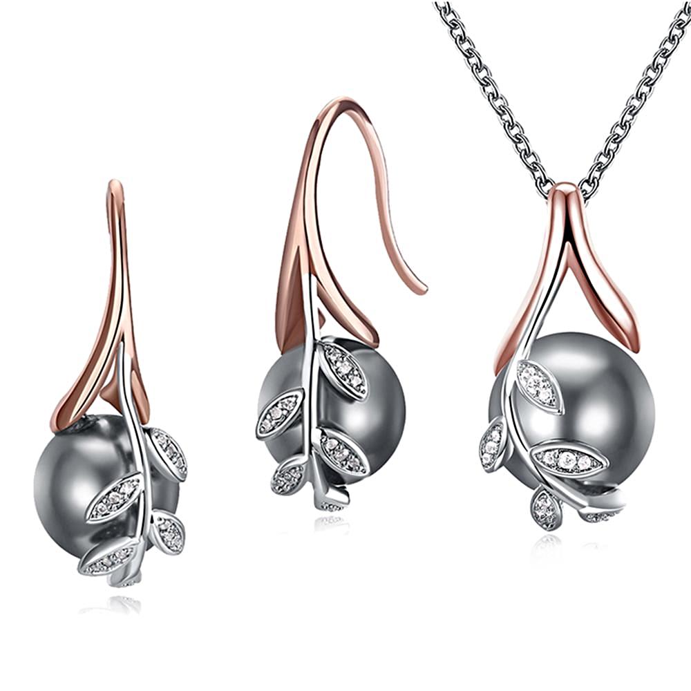 Grey Pearl Pendant & Earrings Jewelry Set - trinkets.pk