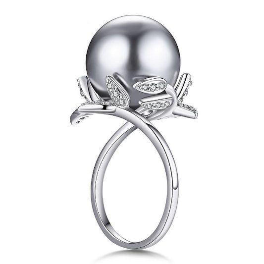Grey Pearl Zirconia Ring - trinkets.pk