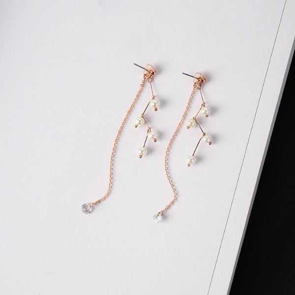 Pearl Drop Tassel Earrings - trinkets.pk
