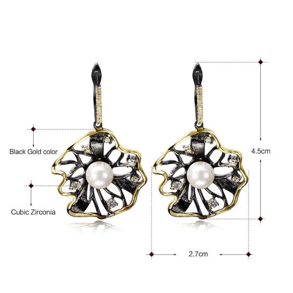 Black Gold Pearl CZ Earrings - trinkets.pk