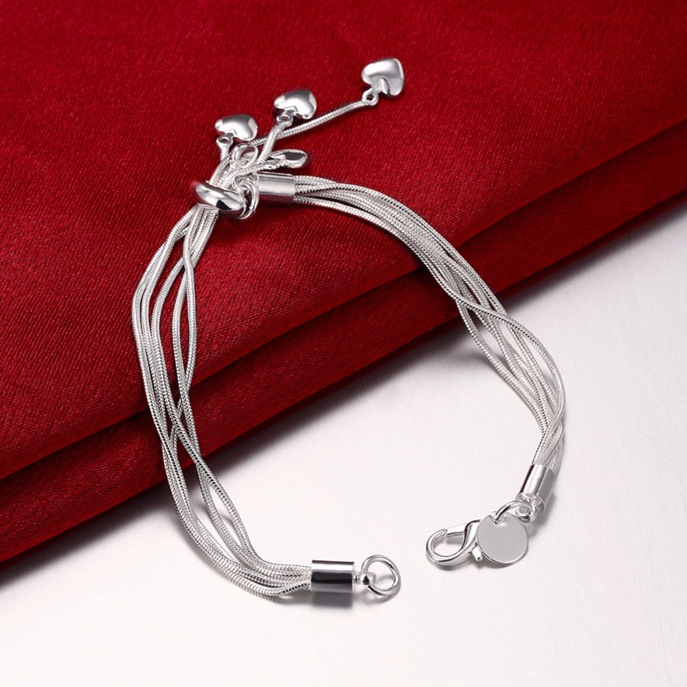 Silver Plated Crystal Hearts Bracelet - trinkets.pk