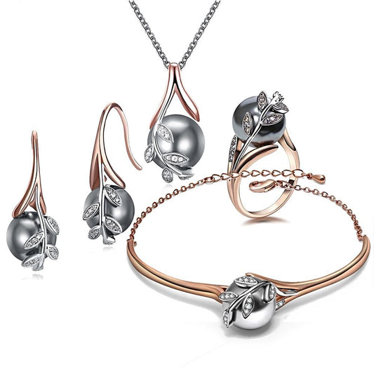 Rose Gold Pearl Jewelry Set - trinkets.pk