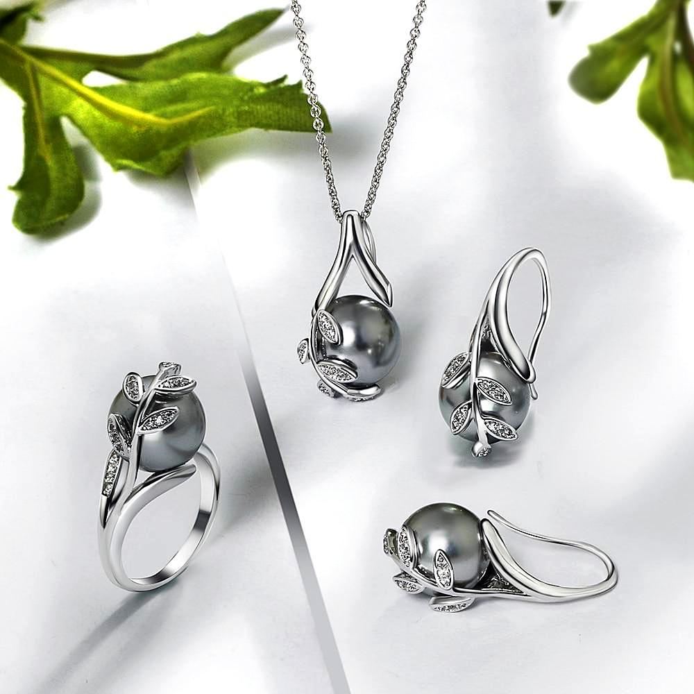 Rhodium Plated Pearl Jewelry Set - trinkets.pk